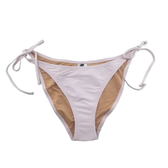 J Crew Bikini Bottoms Pink Cheeky Curved Ribbed String Size Large BE805 Sexy New - Picture 1 of 5